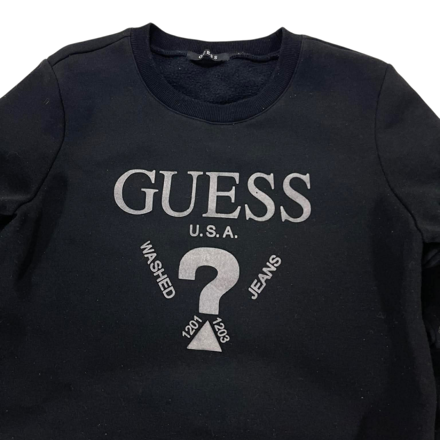 VINTAGE GUESS BLACK CREWNECK SWEATSHIRT WITH SILVER LOGO(M)