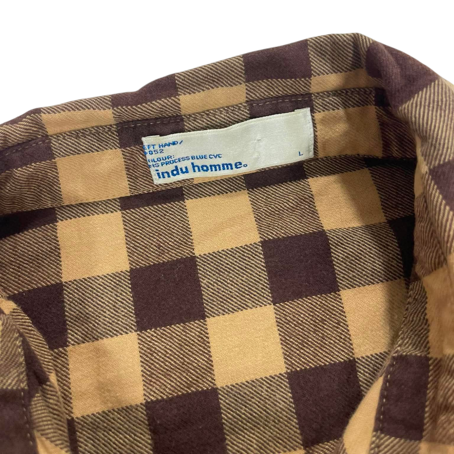INDU HOMMW BROWN & TAN CHECKERED BUTTON - UP SHIRT (L)