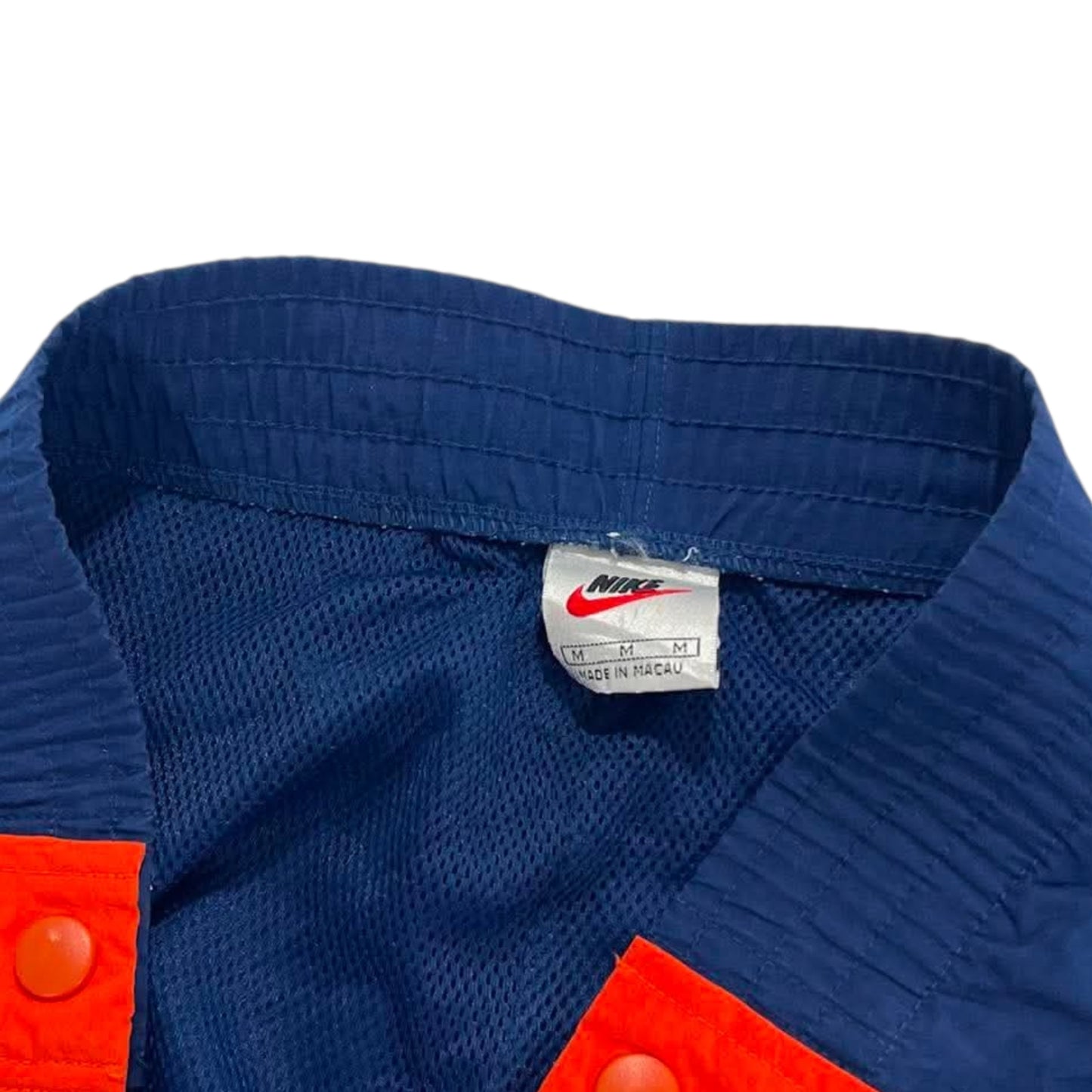 VINTAGE NIKE NAVY BLUE AND ORANGE SNAP ON TRACK PANTS (L)