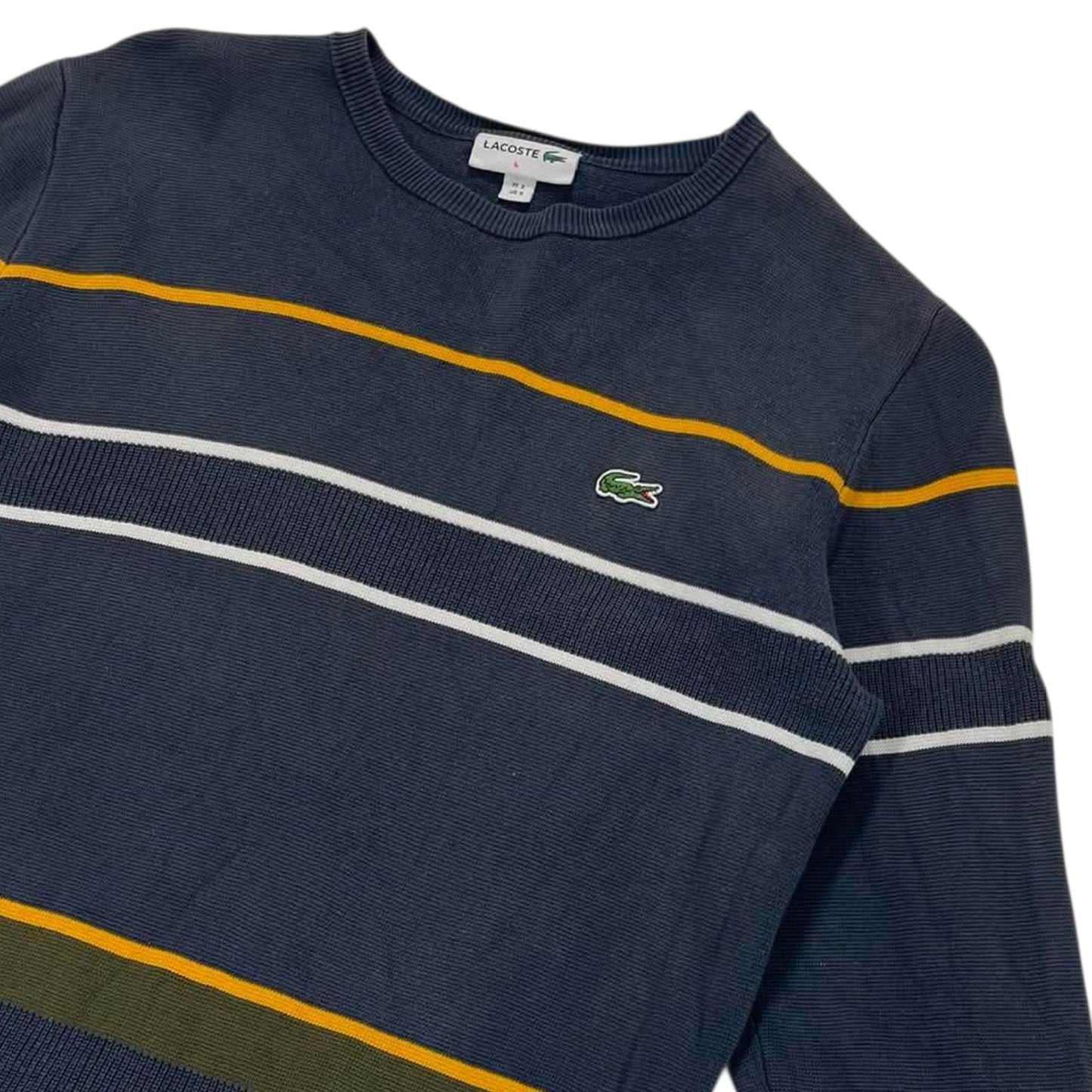 VINTAGE LACOSTE NAVY BLUE STRIPED SWEATER (M)