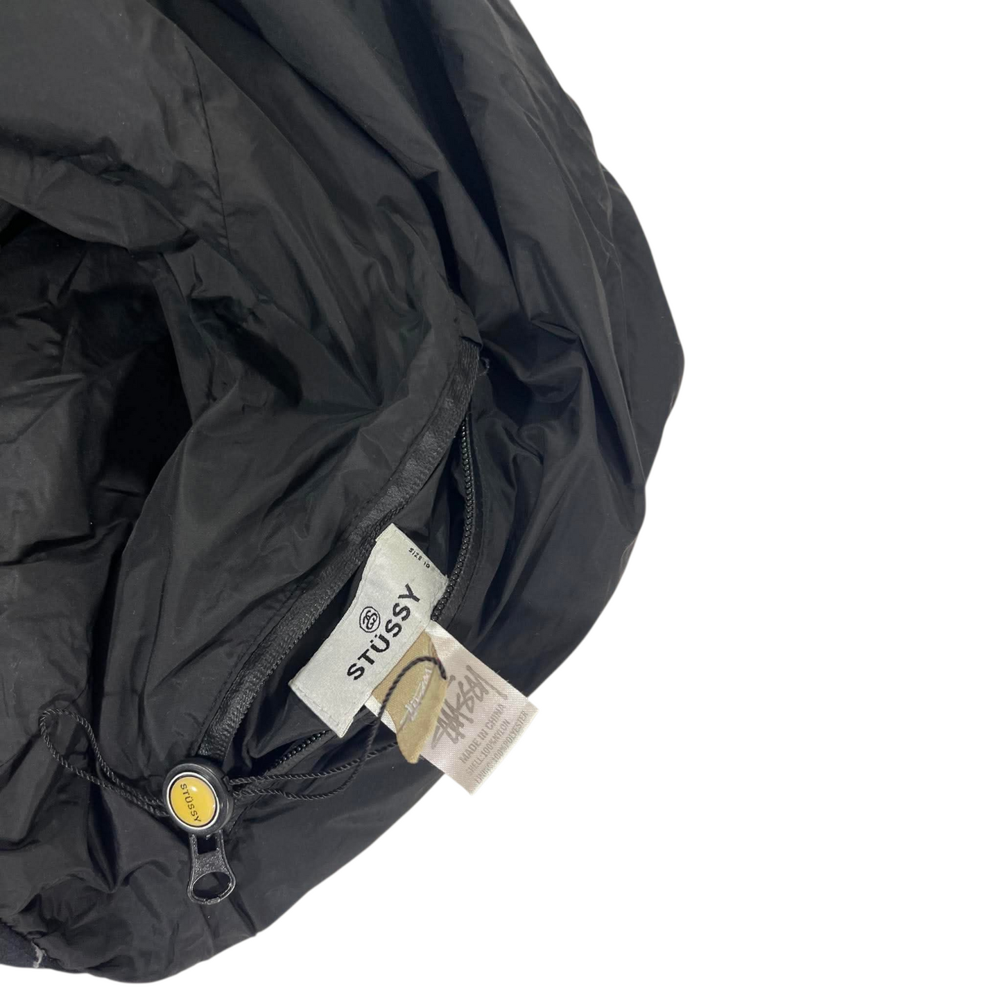 2 in 1 STUSSY BLACK WINDBREAKER REVERSIBLE JACKET WITH HOOD AND FRONT POCKETS (M)