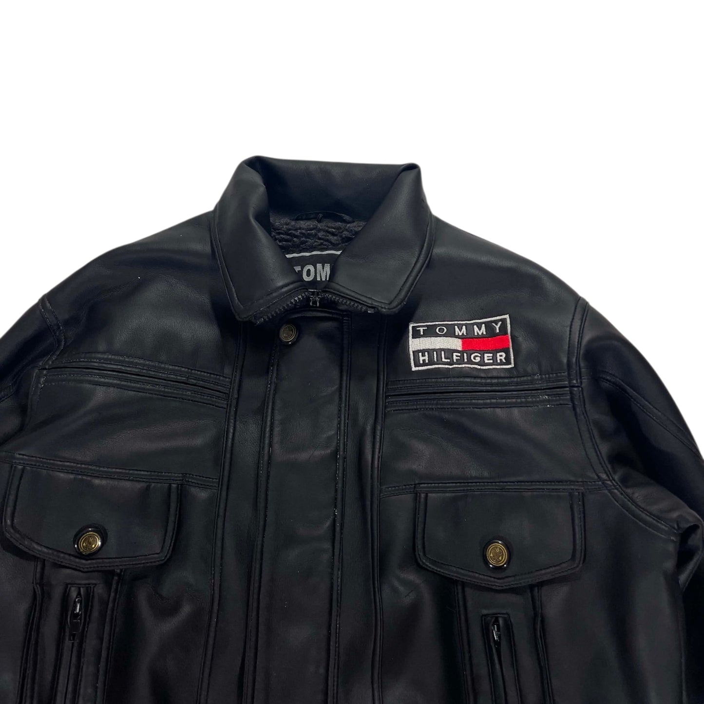 VINTAGE BL TOMMY HILFIGER BLACK LEATHER JACKET (S)