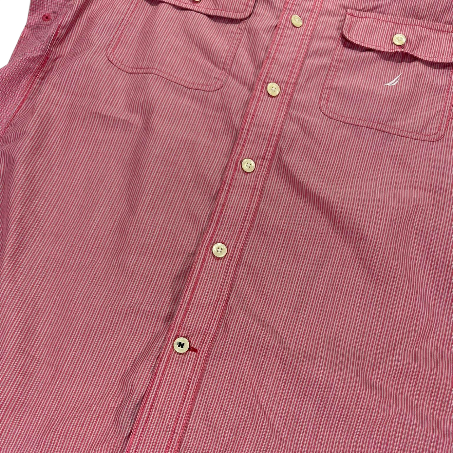 VINTAGE NAUTICA RED STRIPED BUTTON UP SHIRT (L)