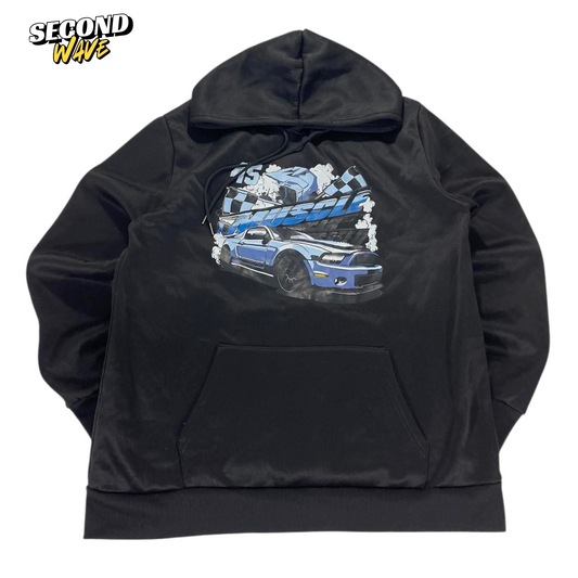 BLACK MUSTANG GRAPHIC HOODIE (L)