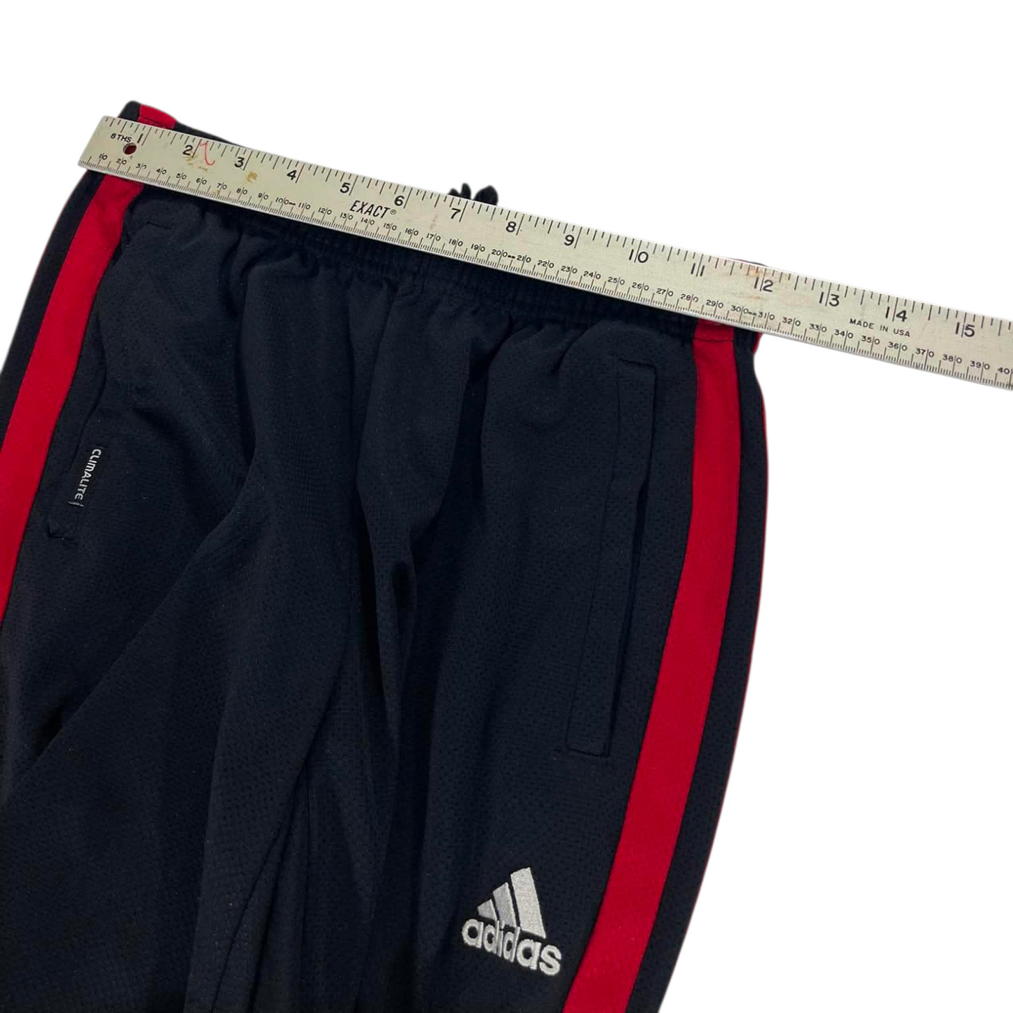 ADIDAS BLACK & RED TRACK PANTS ⁷ (L)