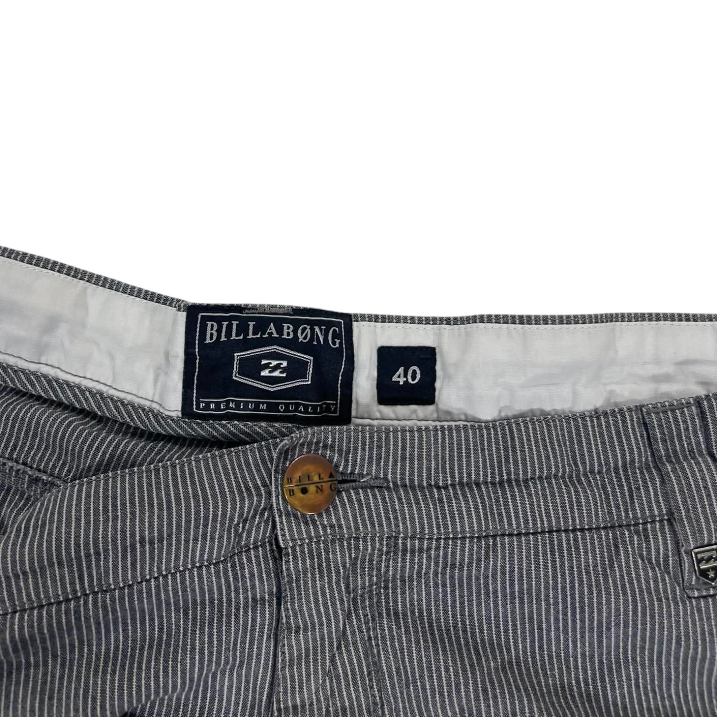 VINTAGE BILLABONG GREY STRIPED SHORTS (40)
