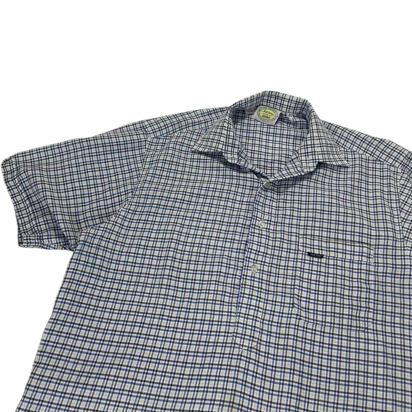 AERTEX BLUE & WHITE PLAID COTTON BUTTON (M)