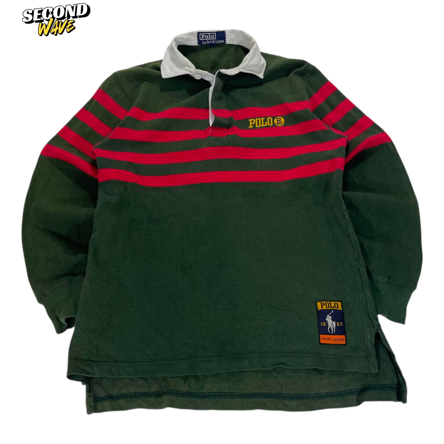 POLO RALPH LAUREN GREEN RUGBY SHIRT (S)