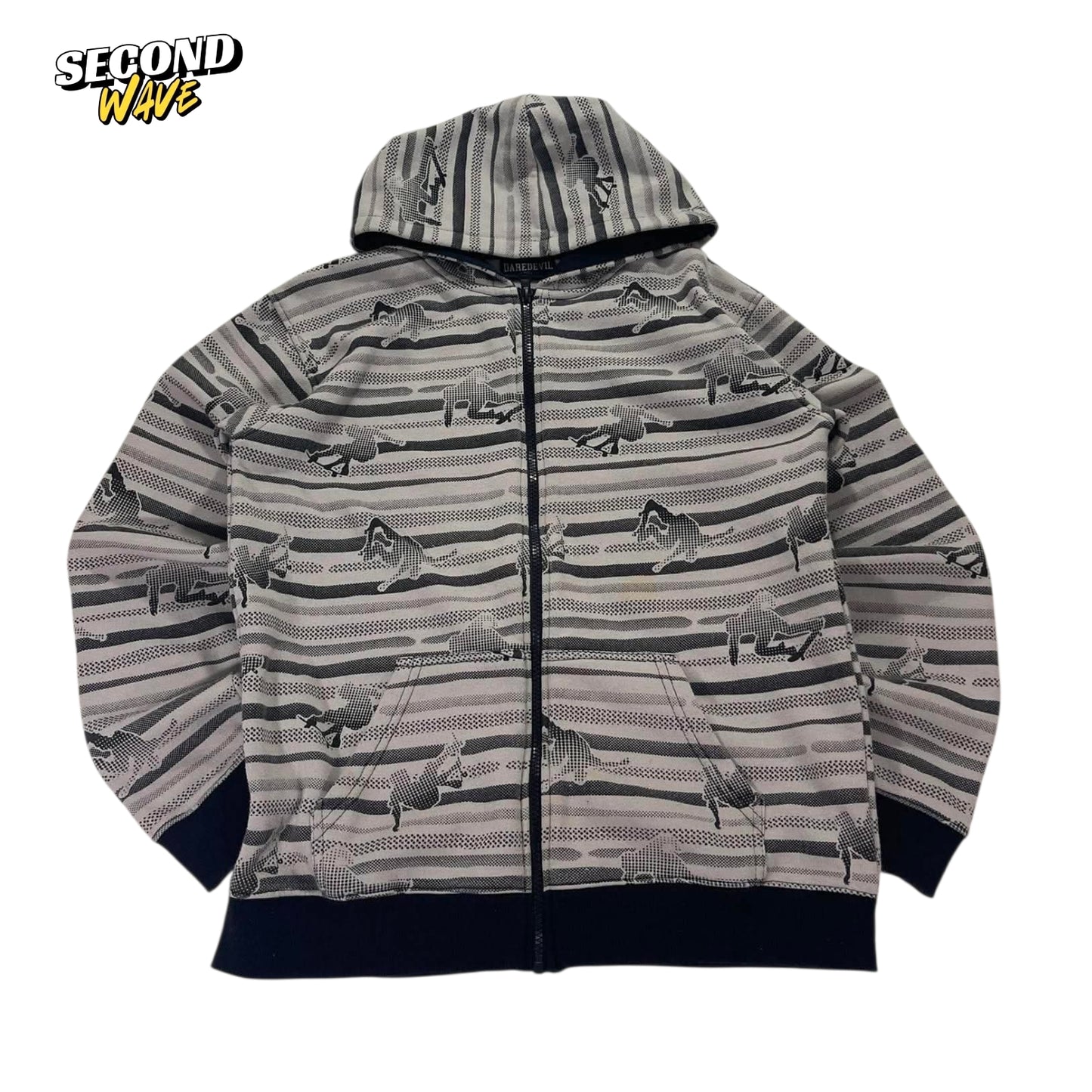 Y2K DAREDEVIL GREY ZIP UP HOODIE (M)