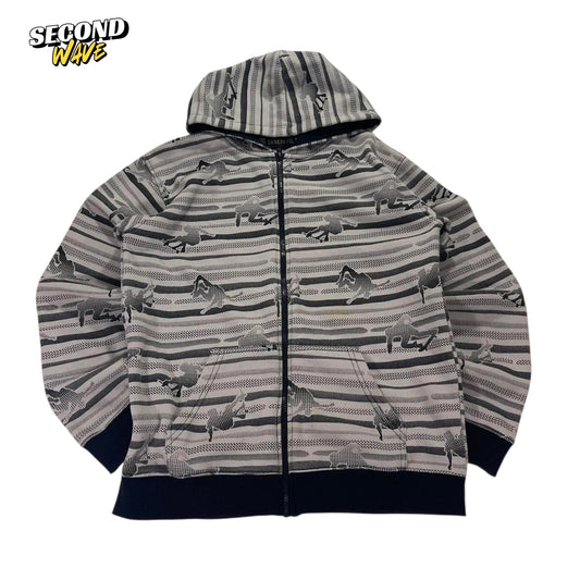Y2K DAREDEVIL GREY ZIP UP HOODIE (M)