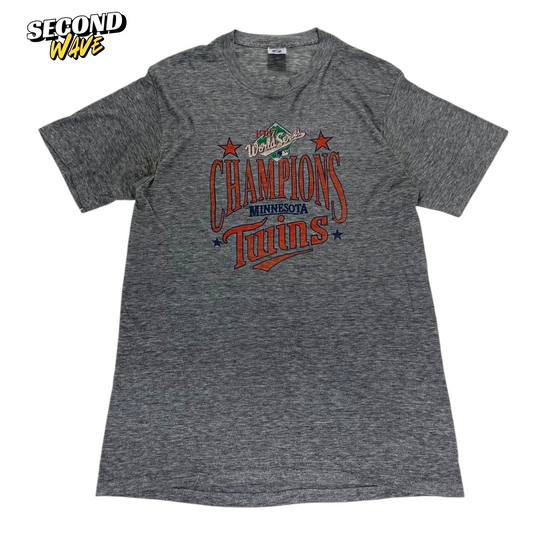 90S MINNESOTA TWINS WORLD SERIES CHAMPIONS GREY T-SHIRT (M)