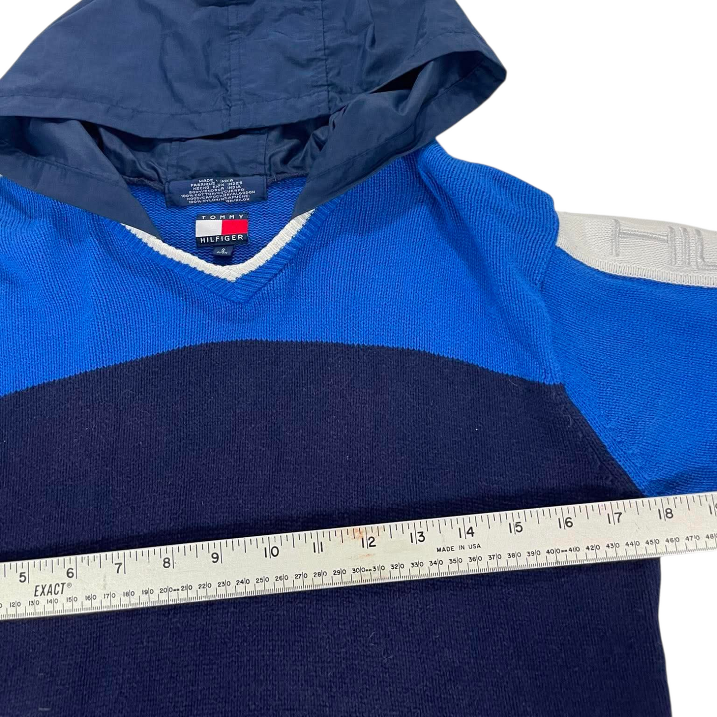 TOMMY HILFIGER BLUE & NAVY STRIPED HOODIE (S)