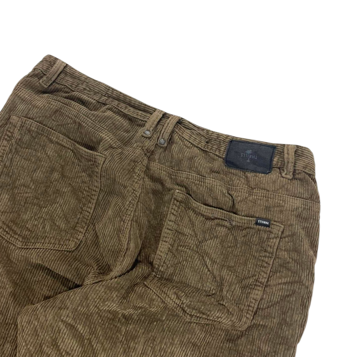 VINTAGE THRILLS BROWN CORDUROY STRAIGHT LEG TROUSERS (38)