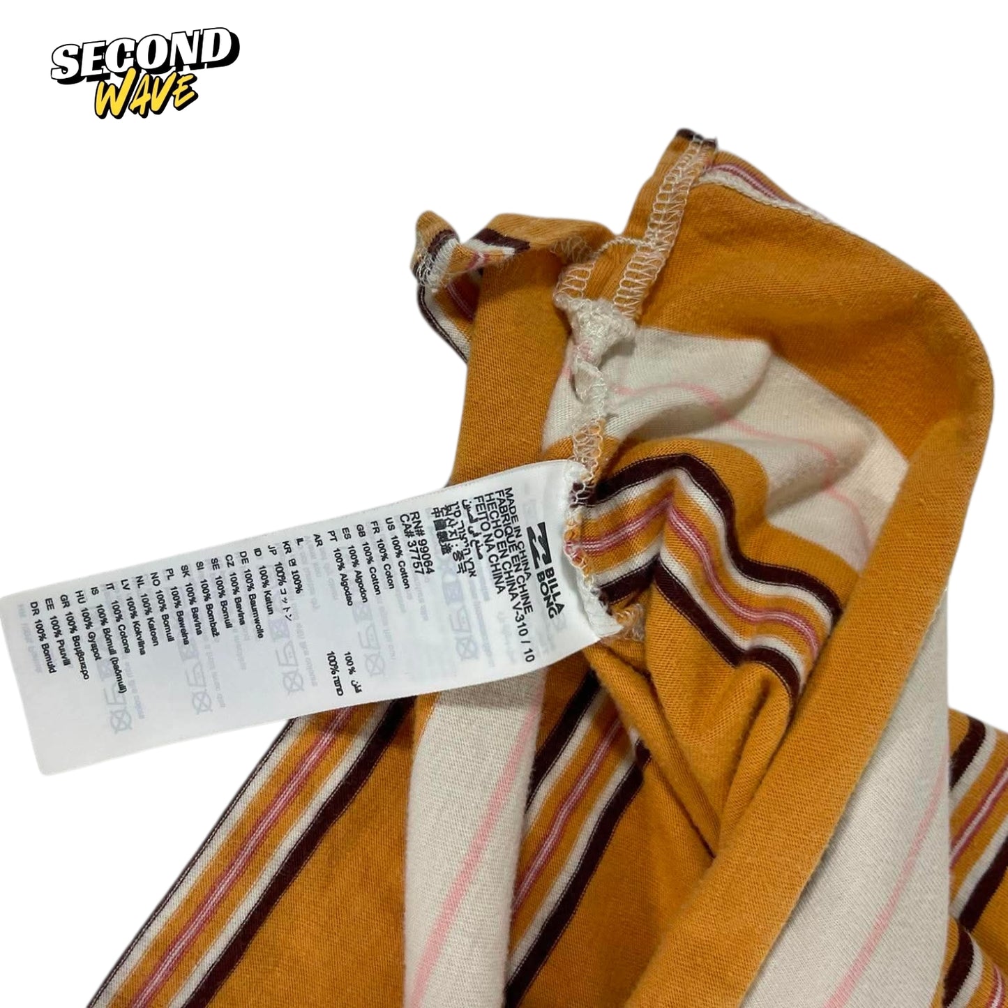 100% COTTON BILLABONG ORANGE STRIPED POLO LONG SLEEVE (S)