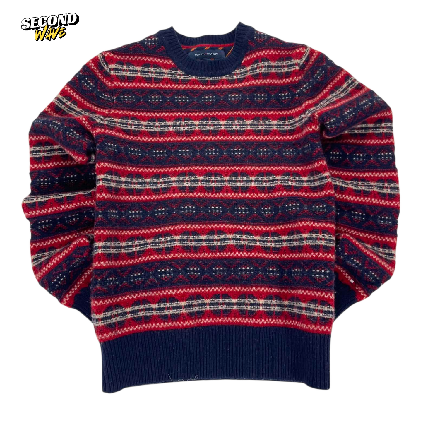 TOMMY HILFIGER RED AND NAVY BLUE SWEATER (S)