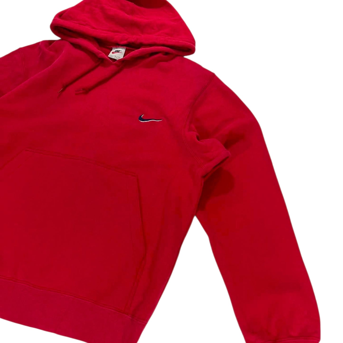 VINTAGE NIKE RED EMBROIDERED SPELLOUT HOODIE (M)