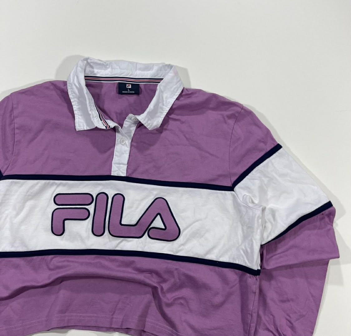 FILA CROPPED PURPLE LONG SLEEVED POLO SHIRT (L)