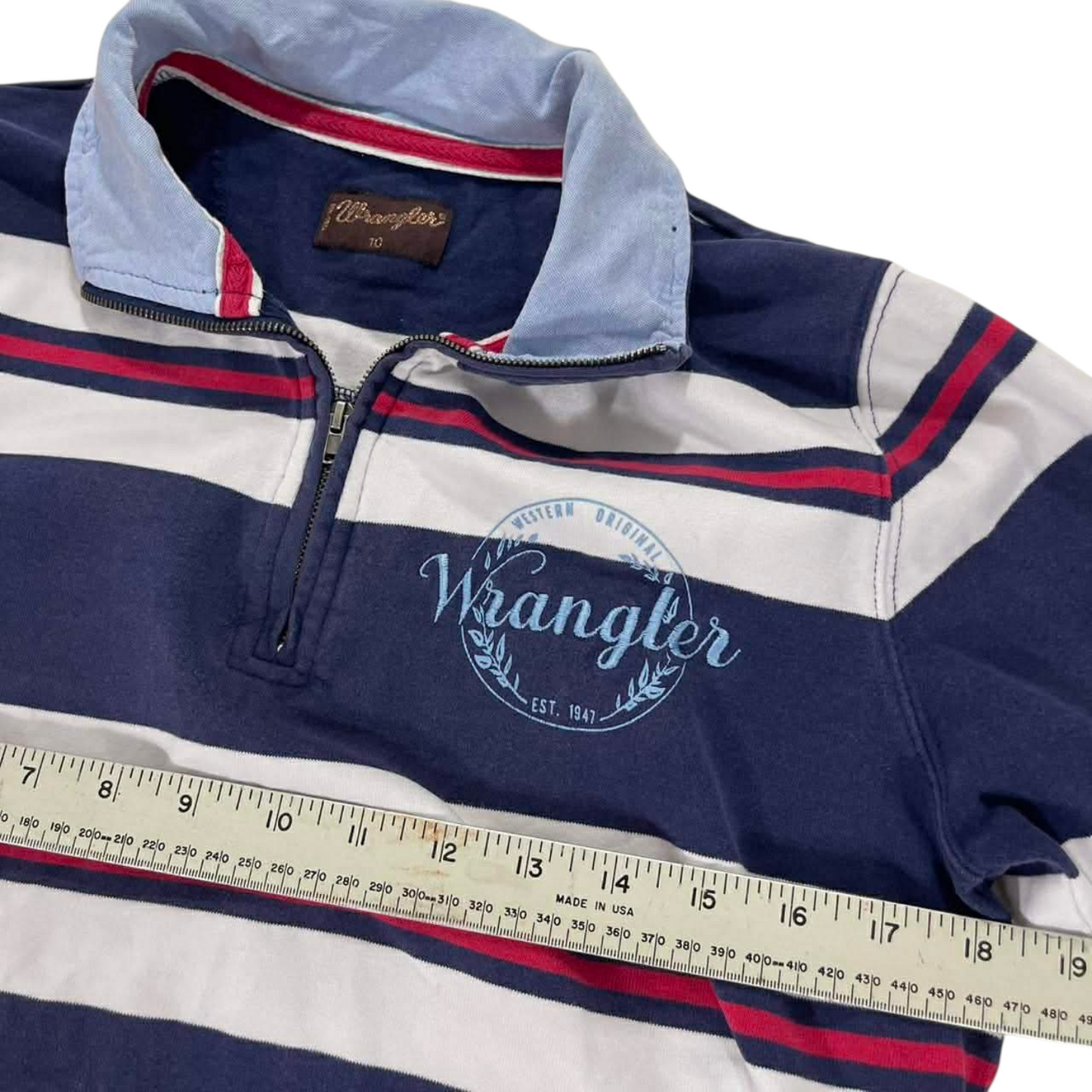 WRANGLER NAVY BLUE STRIPED QUARTER ZIP SWEATSHIRF (10)