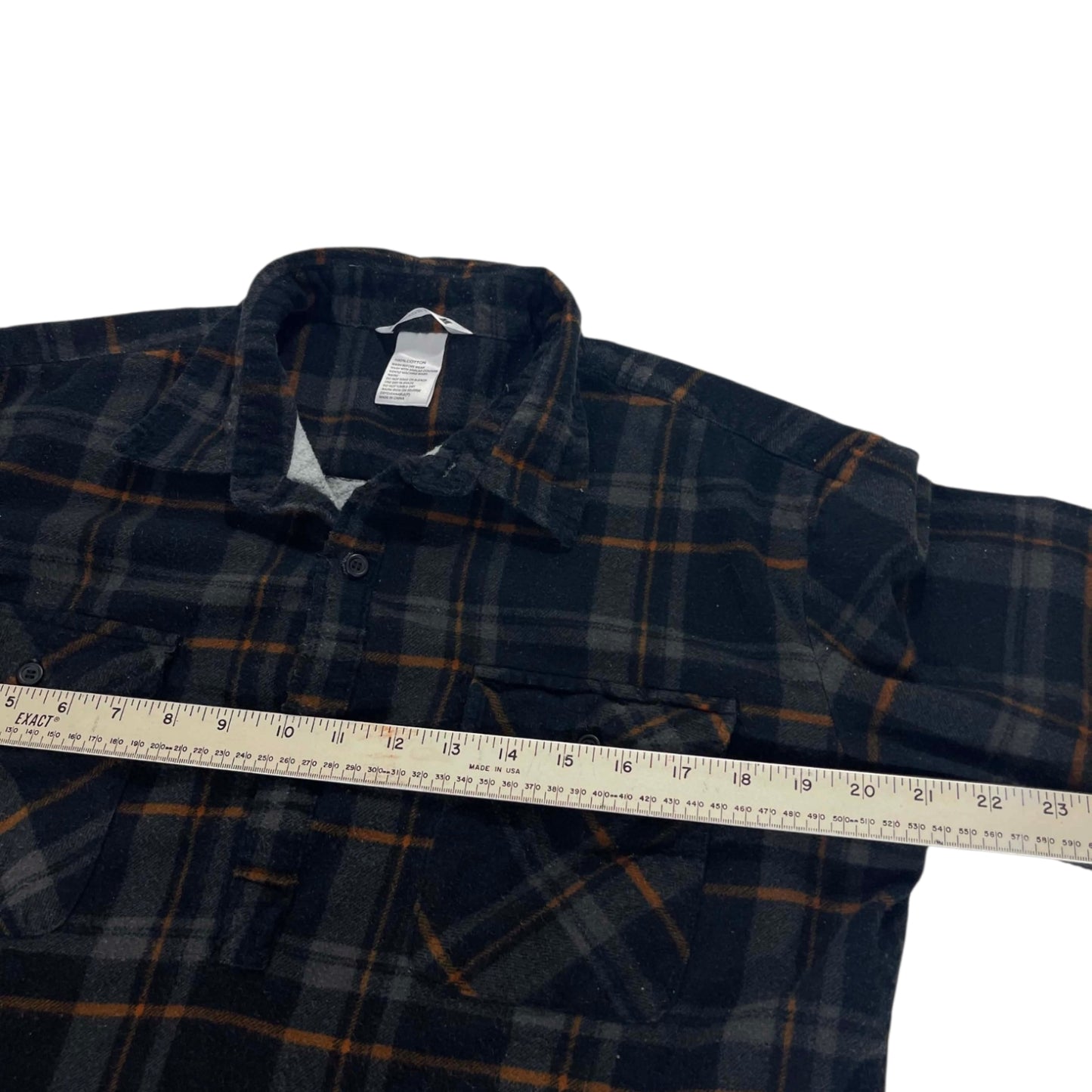 100% COTTON STRONGMAN BLACK PLAID BUTTON UP (M-L)