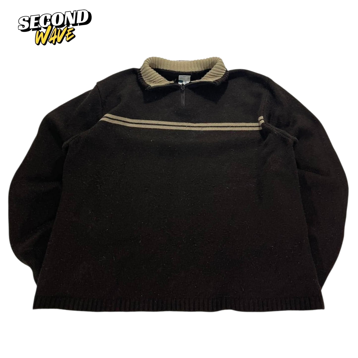 JAYJAYS 90S BLACK & TAN QUARTER ZIP SWEATER (M-L)