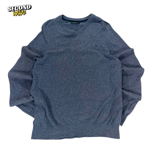 GREY RODD & GUNN V-NECK JUMPER (M)