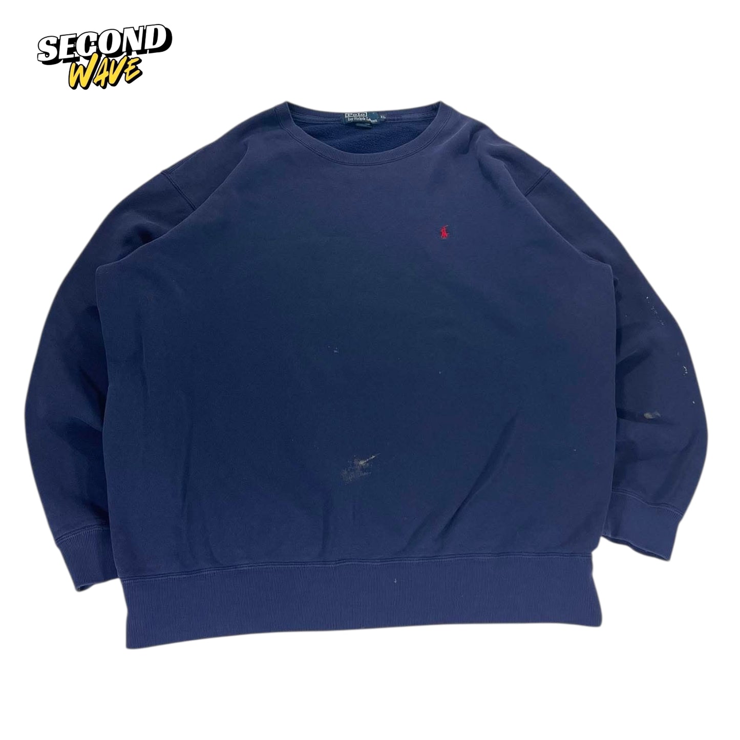 VINTAGE TRASHED RALPH LAUREN NAVY SWEATSHIRT (XL)