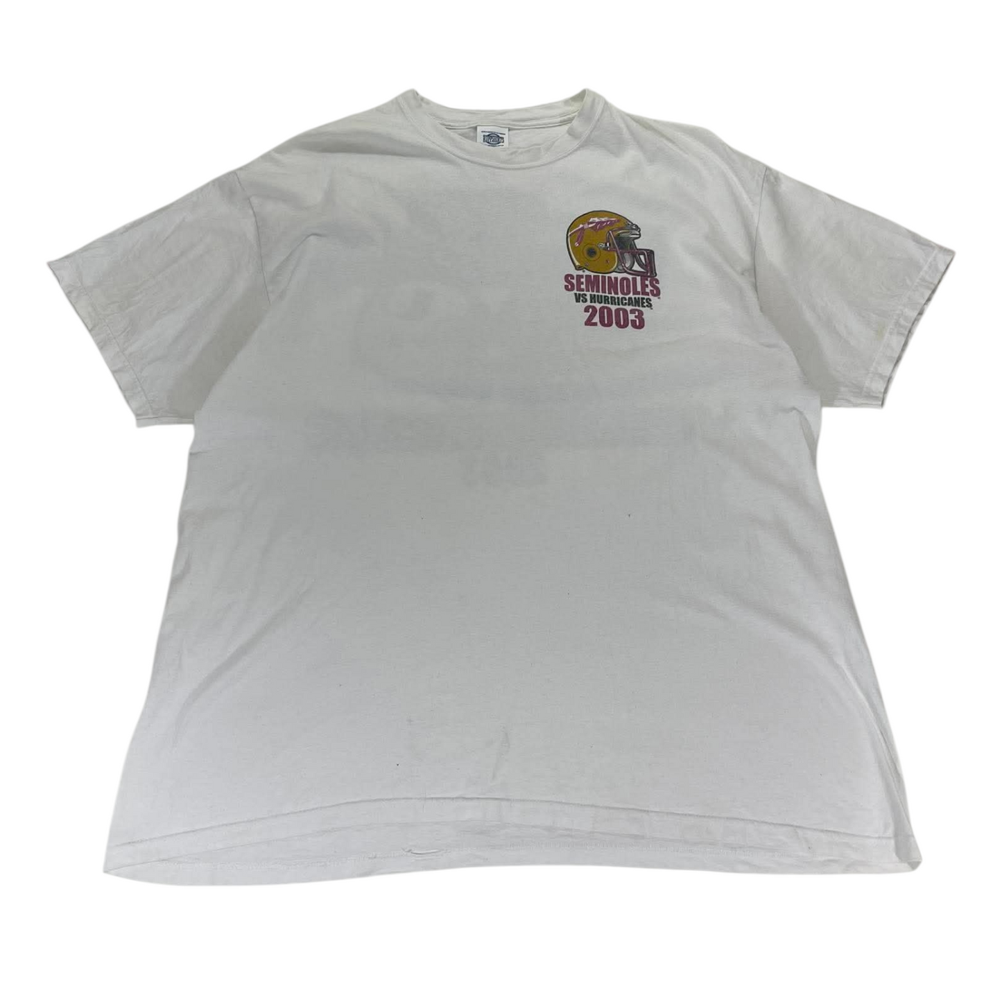 2002 MIAMI HURRICANES VS FLORIDA STATE SEMINOLES WHITE COTTON TEE (XL)