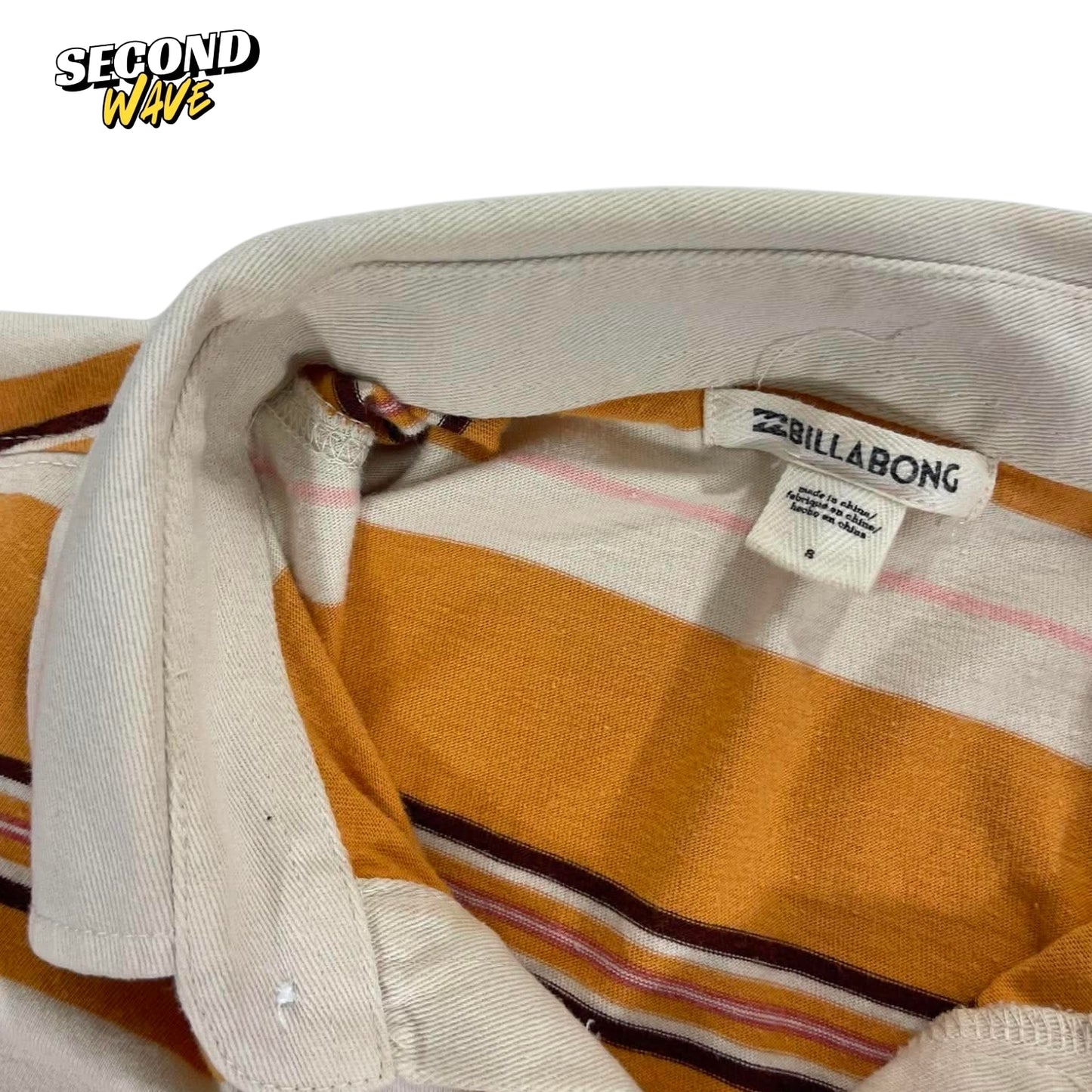 100% COTTON BILLABONG ORANGE STRIPED POLO LONG SLEEVE (S)