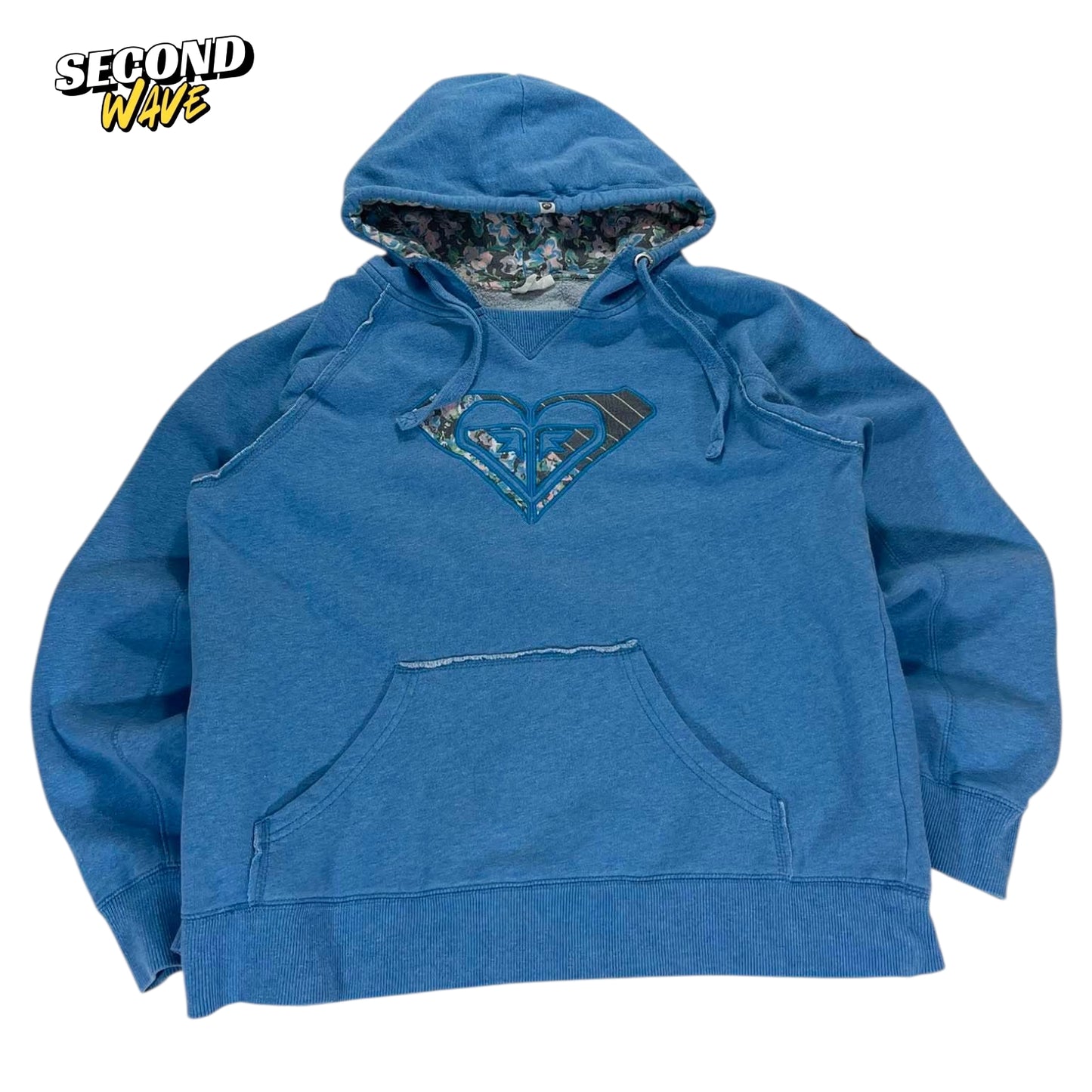 VINTAGE EMBROIDERED FLORAL ROXY BLUE HOODIE (M)