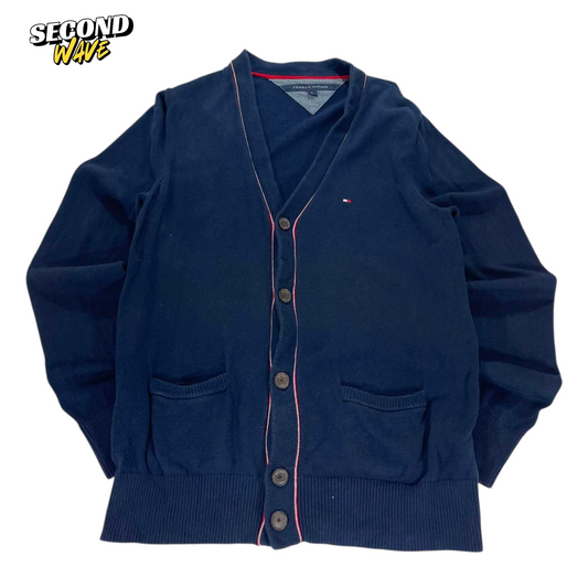 TOMMY HILFIGER NAVY BLUE CARDIGAN WITH RED PIPING (M)