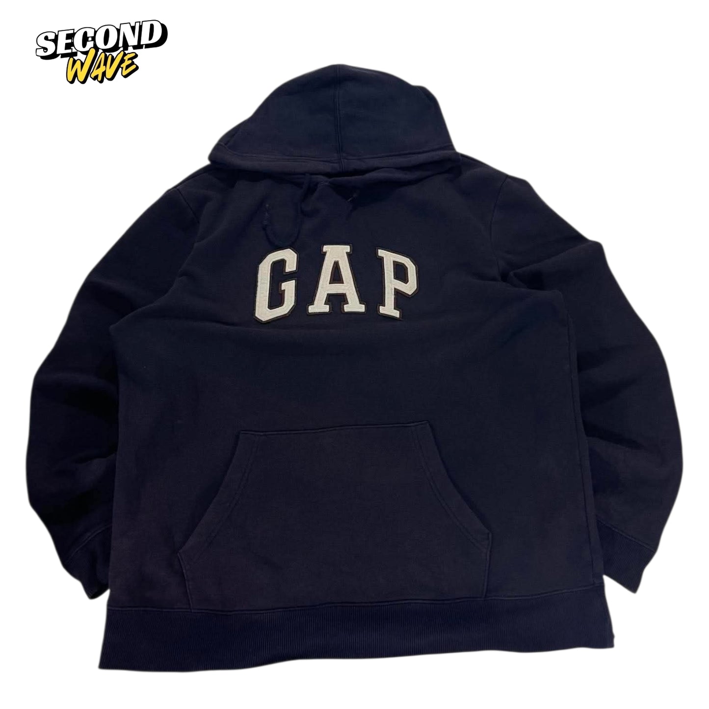 VINTAGE EMBROIDERED NAVY BLUE GAP HOODIE (L)