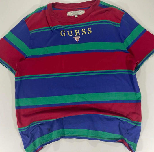 VINTAGE 90s GUESS MULTICOLOURED STRIPED T-SHIRF (XL)