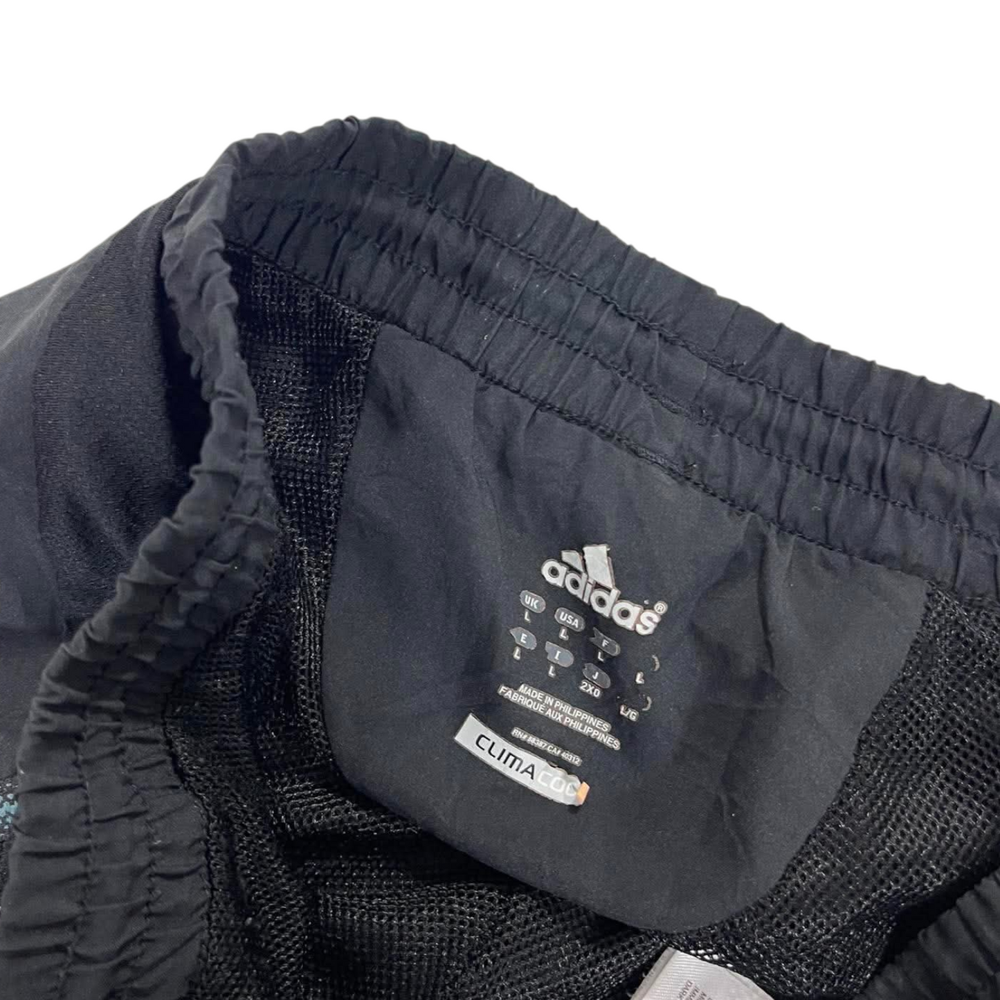 ADIDAS BLACK TRACK PANTS WITH WHITE STRIPES (L)