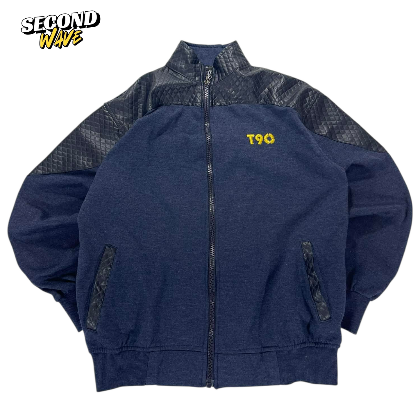 NIKE T90 NAVY BLUE ZIP UP JACKET WITH QUALIFIED SLEEVES AND POCKETS (M)