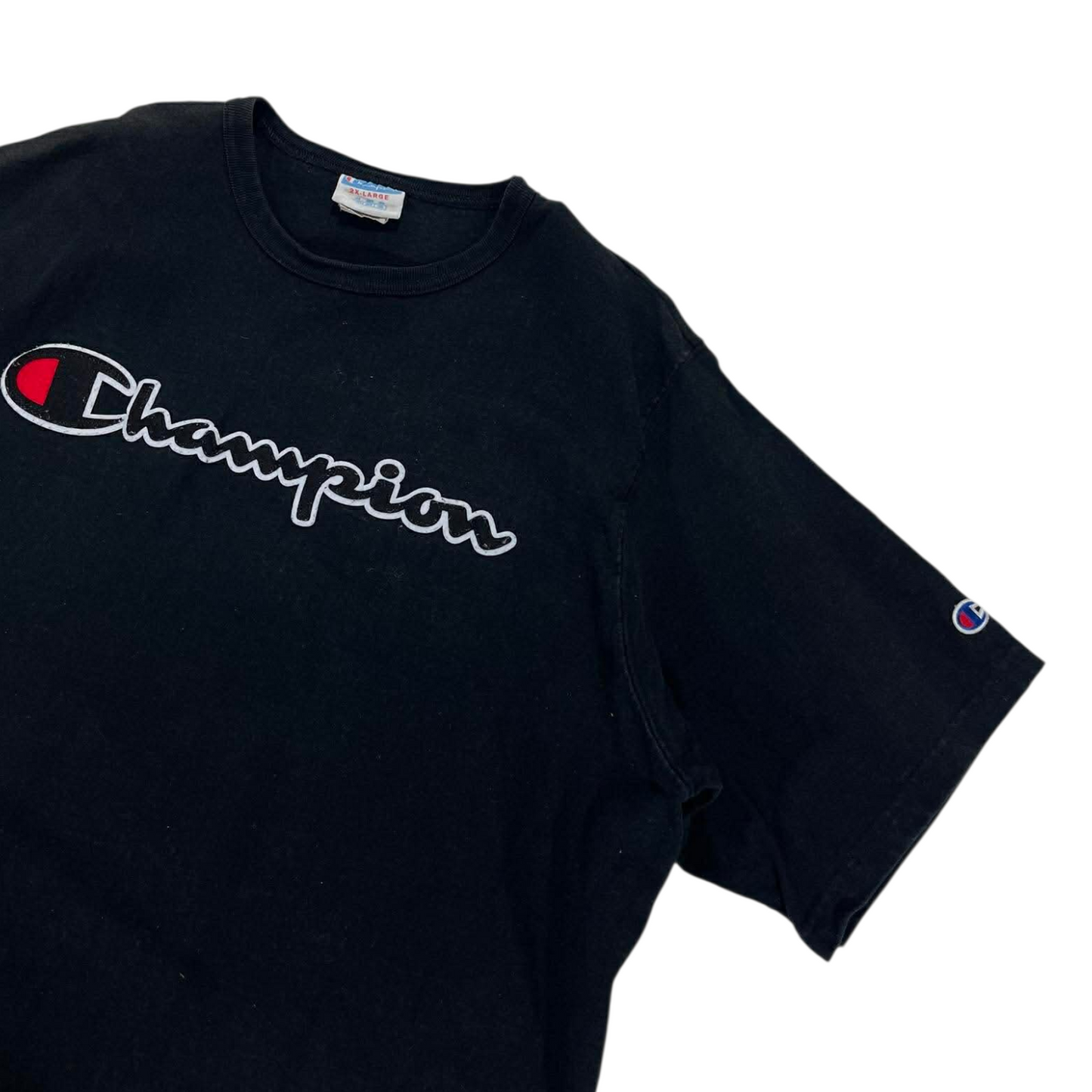 CHAMPION EMBROIDED BLACK SPELLOUT TEE (L-XL)