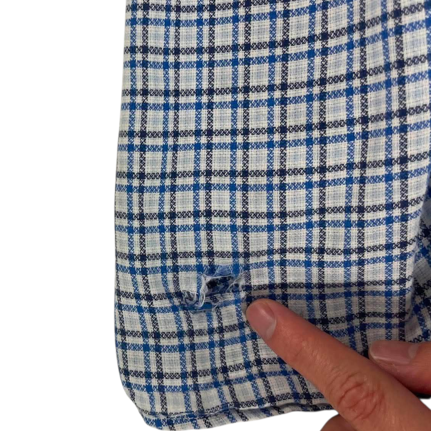 AERTEX BLUE & WHITE PLAID COTTON BUTTON (M)