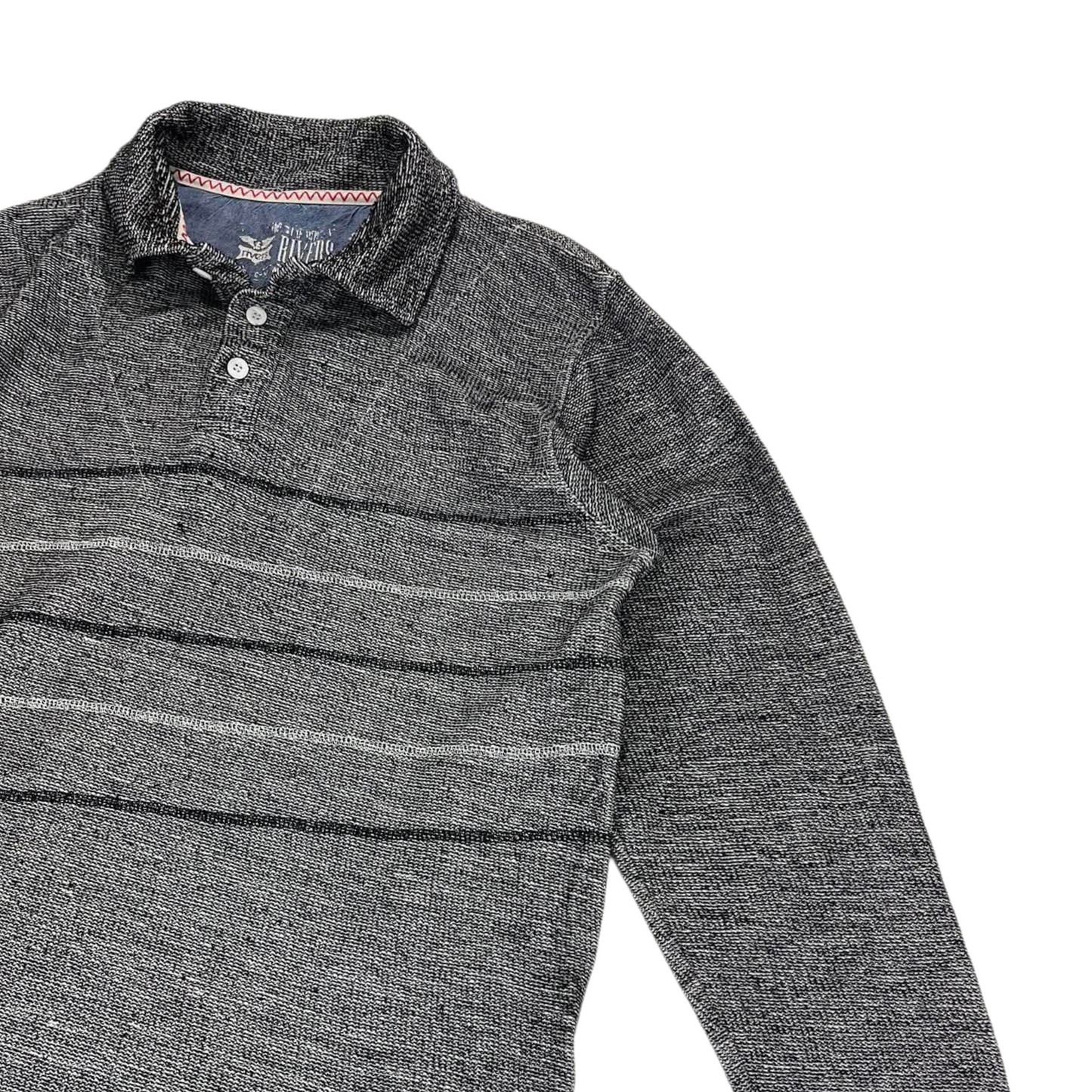 VINTAGE RIVERS GREY STRIPED LONG SLEEVE POLO SHIRT (M)