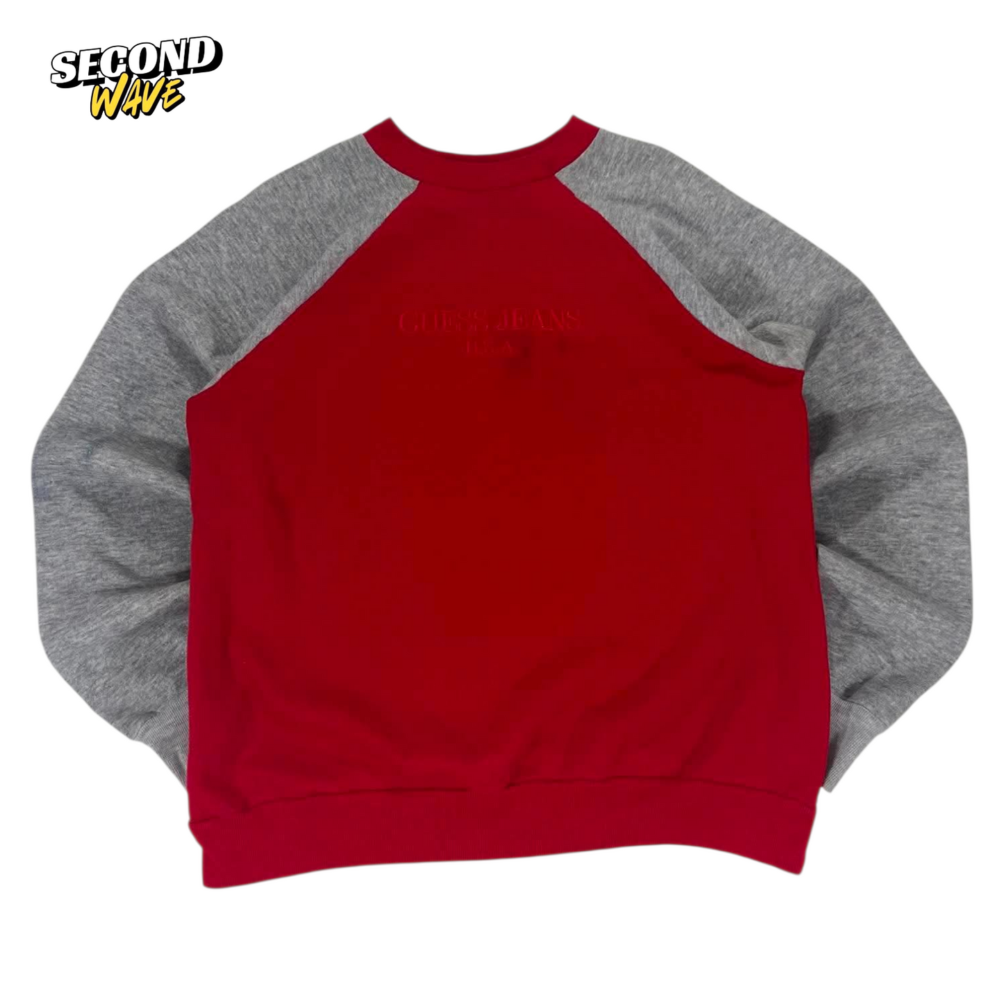 90S GUESS RED & GREY CREWNECK SWEATSHIRT (M)