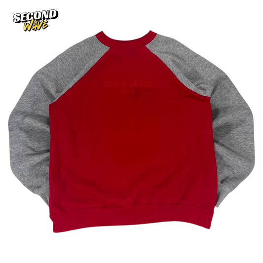 90S GUESS RED & GREY CREWNECK SWEATSHIRT (M)