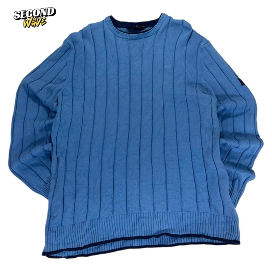 VINTAGE LOGAN BLUE RIBBED KNIT SWEATER (L)