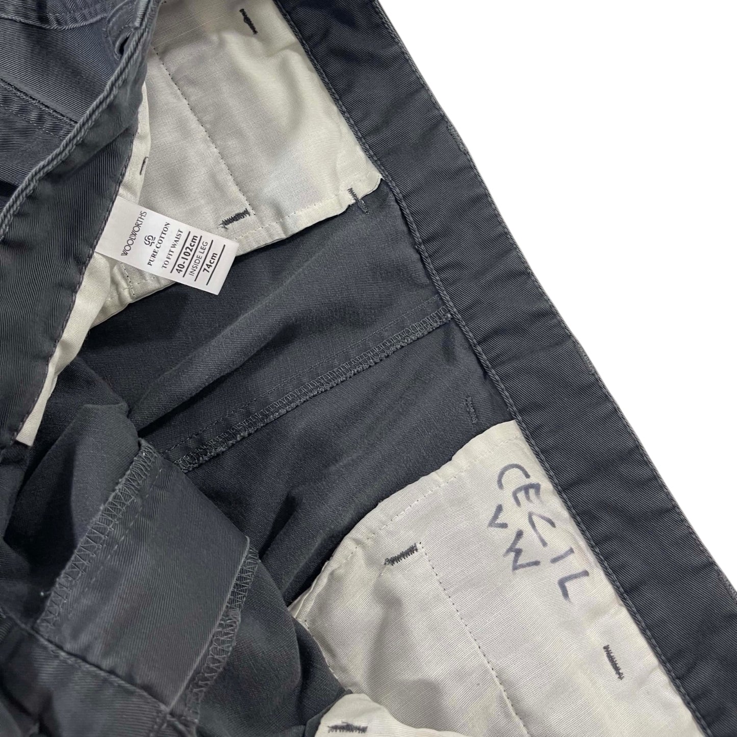 VINTAGE FADED GREY BAGGY WIDE LEG TROUSERS (38)