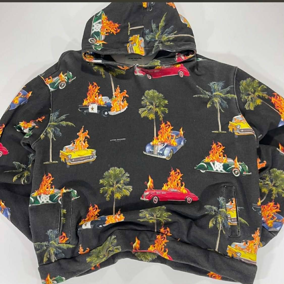 Y2K LIFTED ANCHORS BLACK FLAME CAR HOODIE (L-XXL)