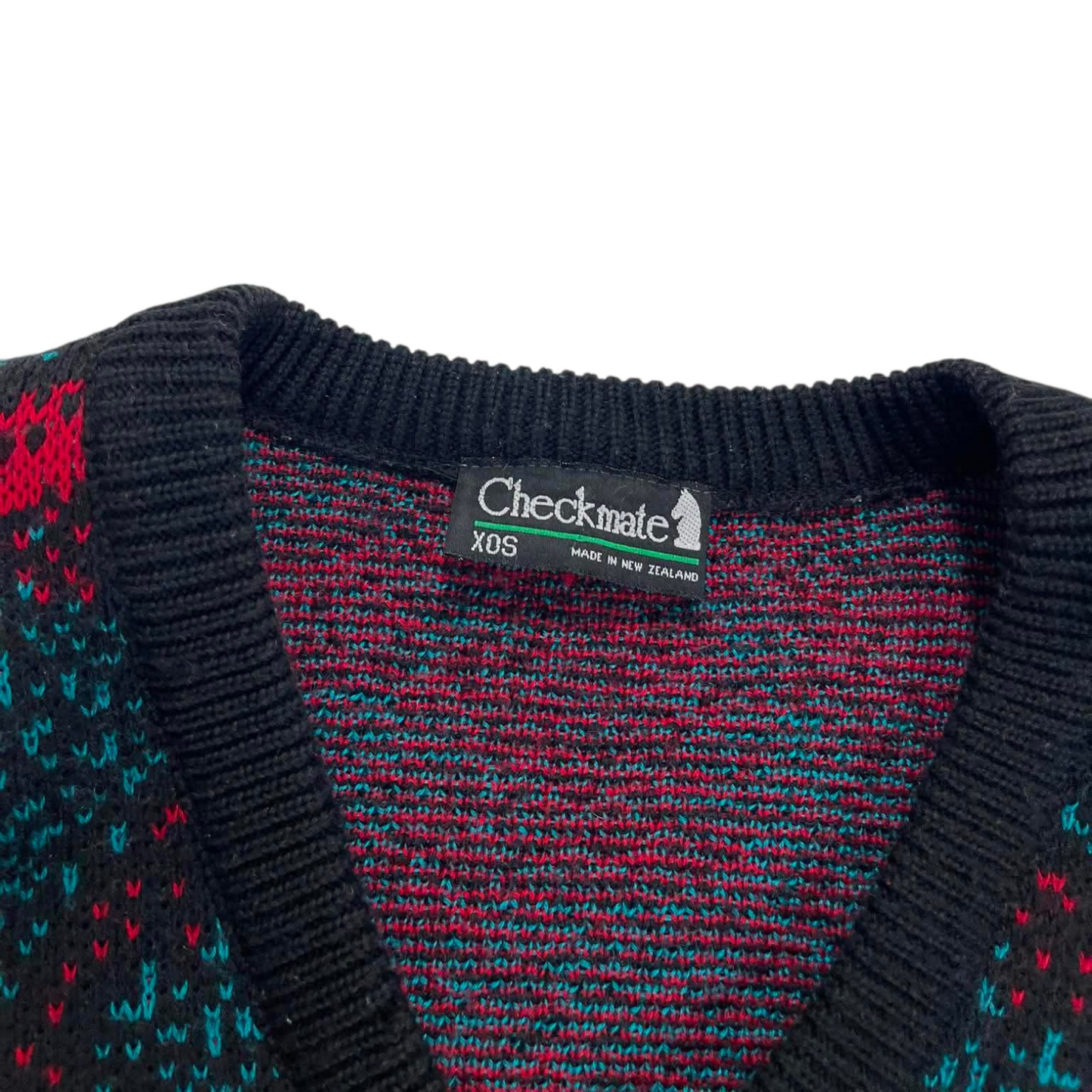 90s CHECKMATE MULTICOLOURED KNIT SWEATER (M)