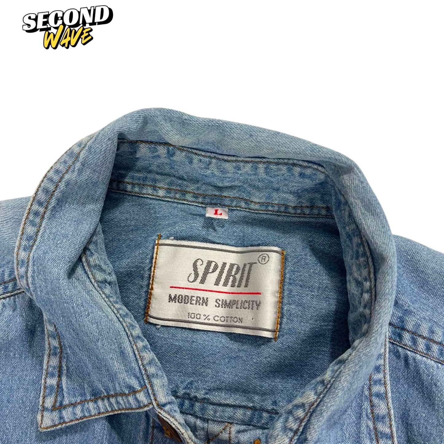 VINTAGE SPIRIT BLUE DENIM BUTTON UP (L)