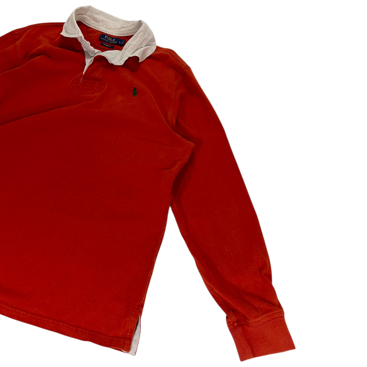POLO RALPH LAUREN ORANGE RUGBY LONG SLEEVE POLO (L)