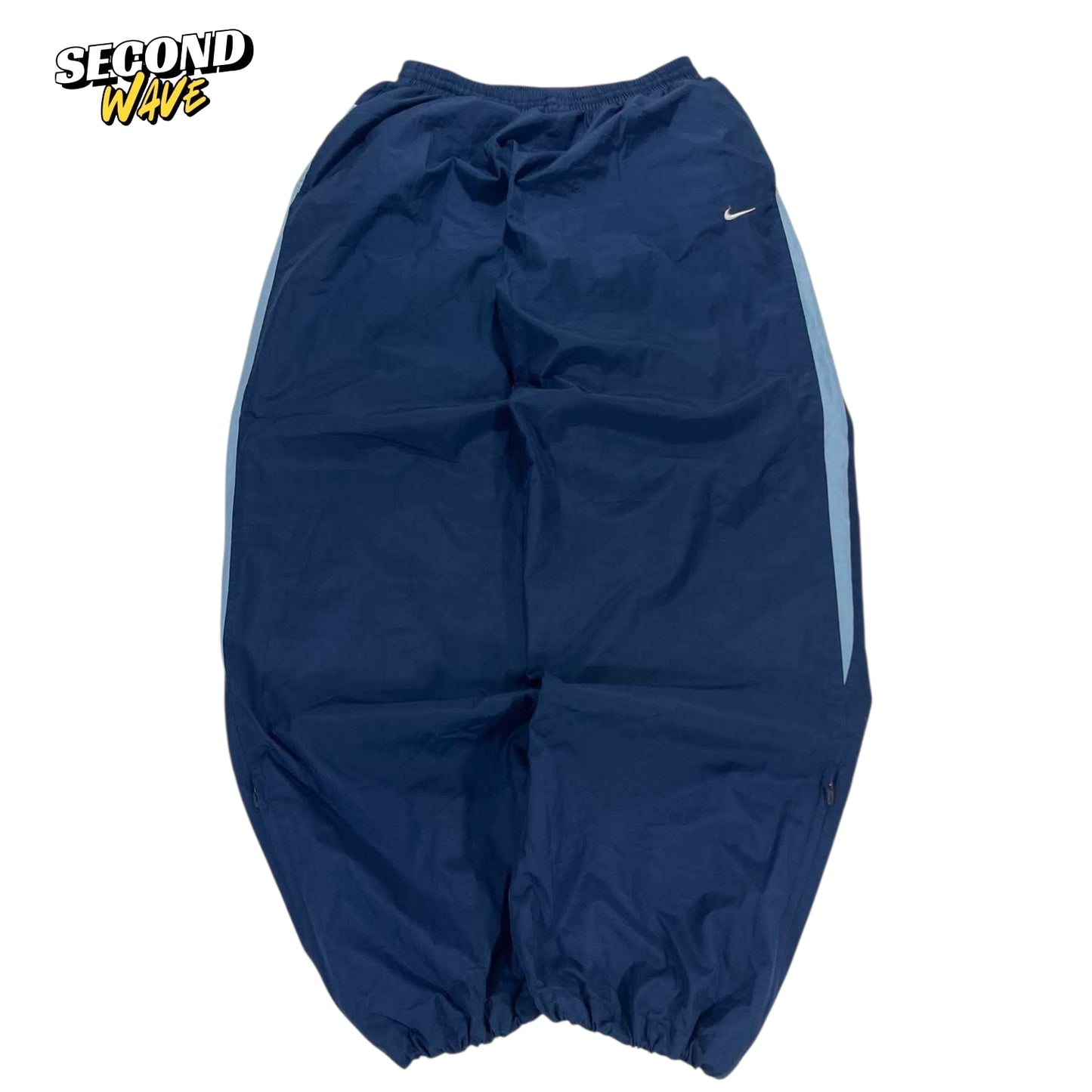 VINTAGE HEAVYWEIGHT NIKE NAVY BLUE TRACK PANTS (L)