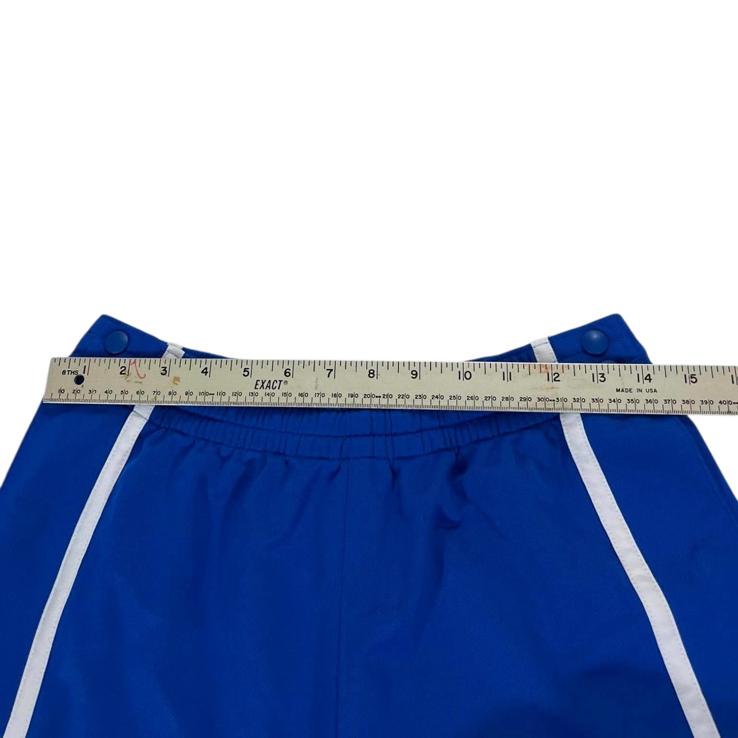 NIKE BLUE SNAP ON TRACK PANTS WITH WHITE STRIPES AND BUTTON FLY (S)
