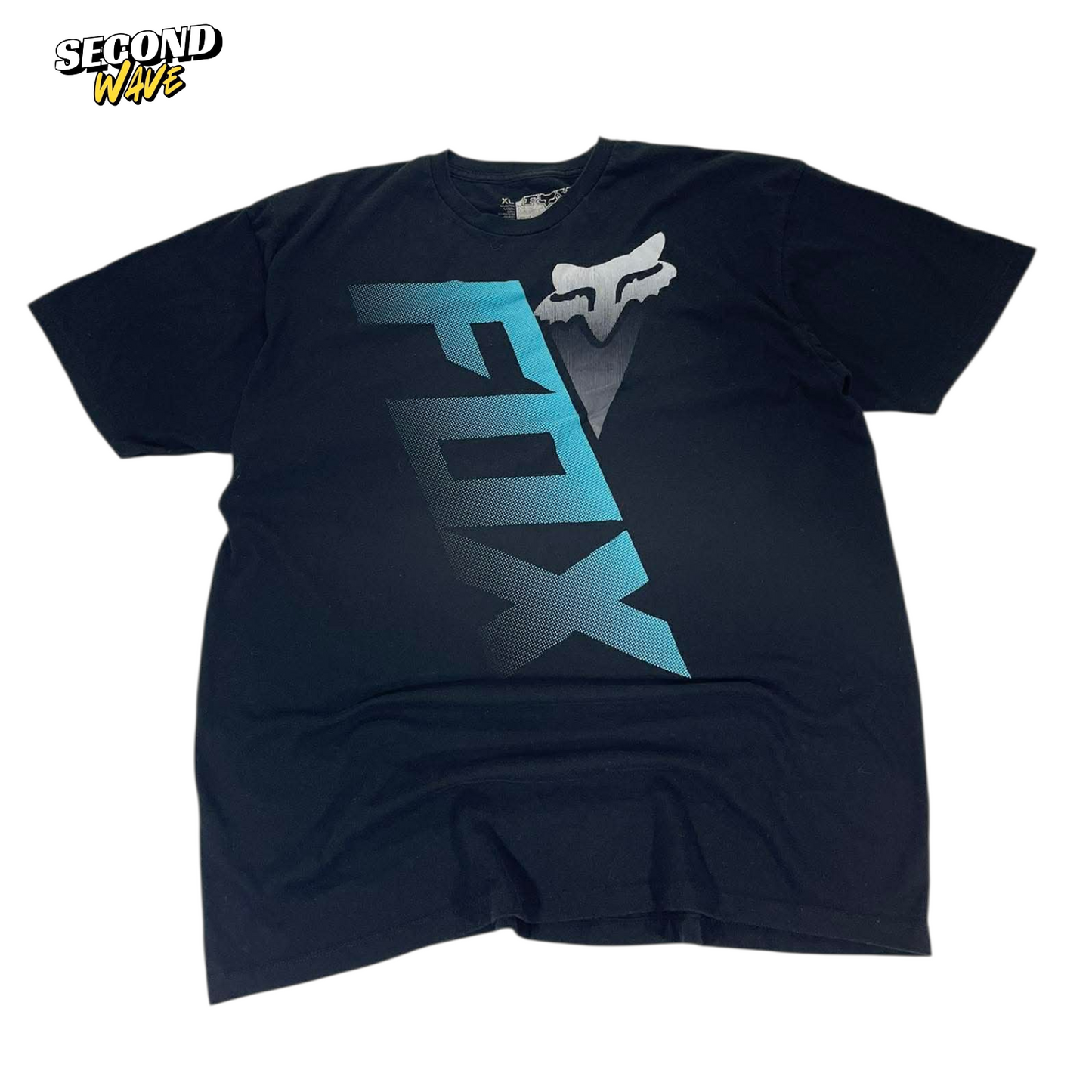 Y2K FOX RACING BLACK T-SHIRT WITH BLUE GRAPHIC (XL)