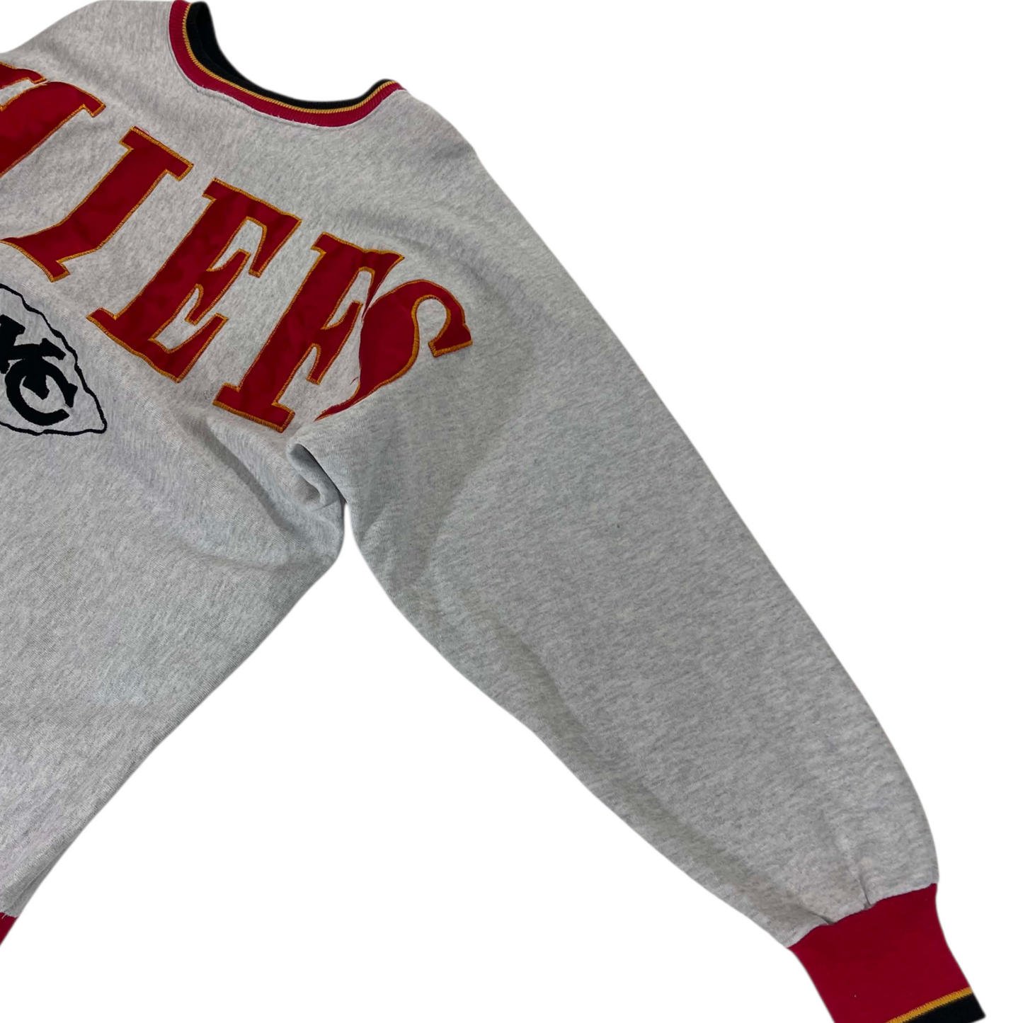 VINTAGE EMBROIDERED SPELLOUT NFL KANSAS CITY CHIEFS GRAY CREWNECK (XL)