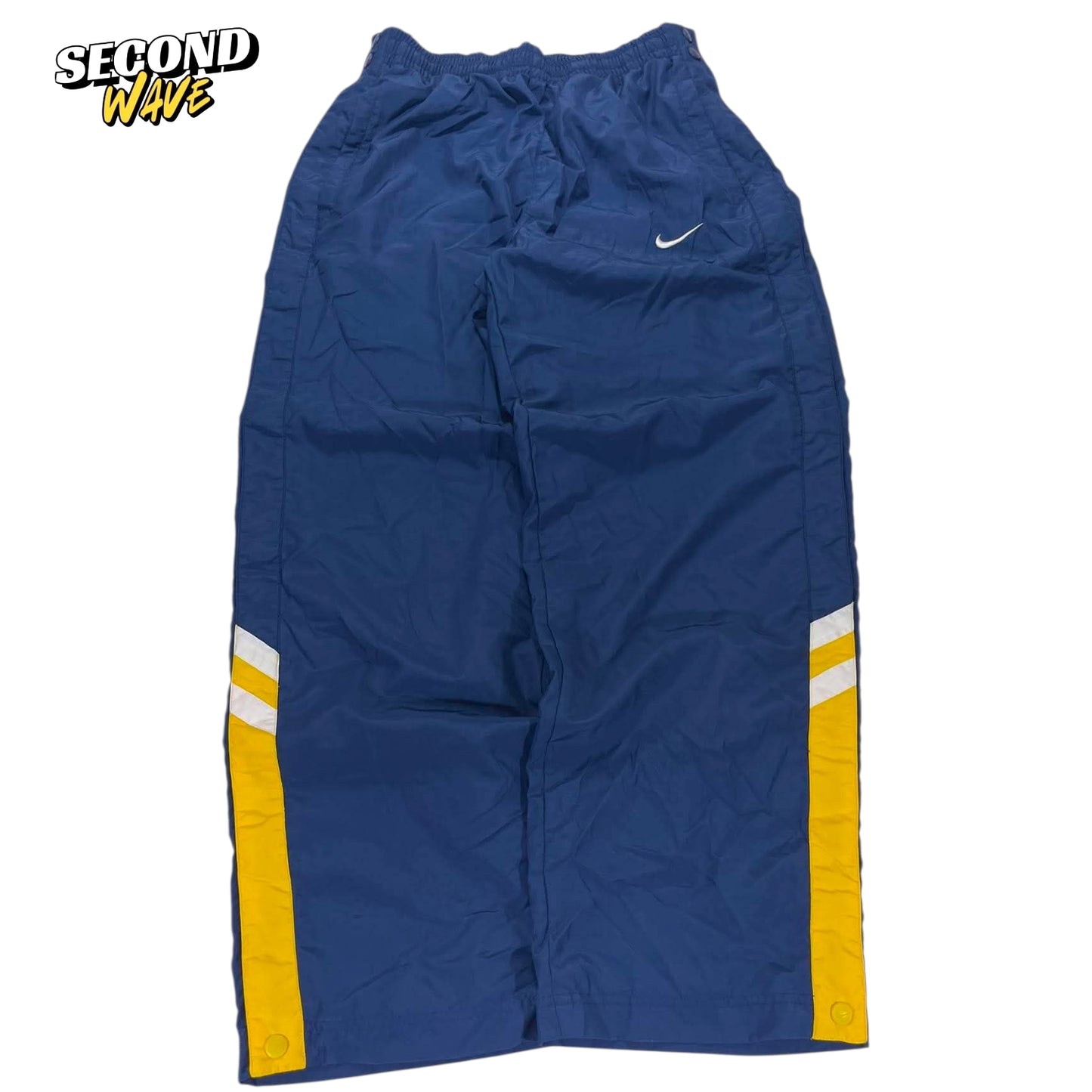 VINTAGE SNAP ON NIKE BLUE AND YELLOW TRACK PANTS (L)